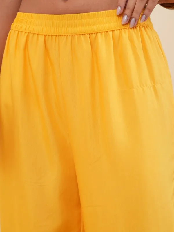 Vishudh Women Yellow Printed Kurta With Trousers And Dupatta