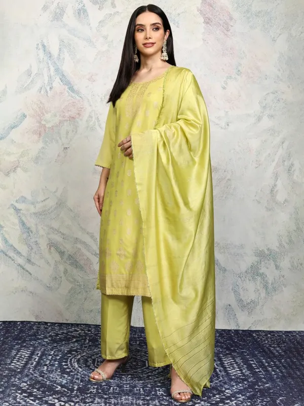 Vishudh Women Green Printed Kurta With Trousers And Dupatta