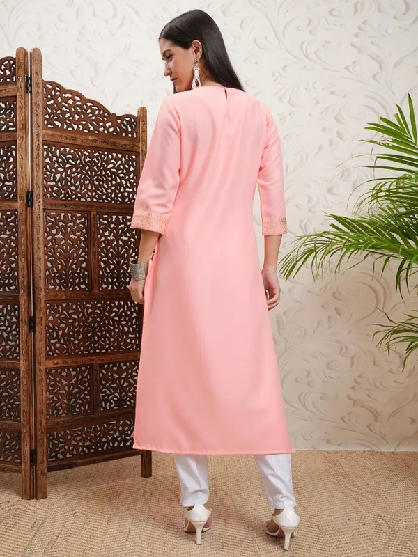 Vishudh Women Peach Embroidered Straight Kurta