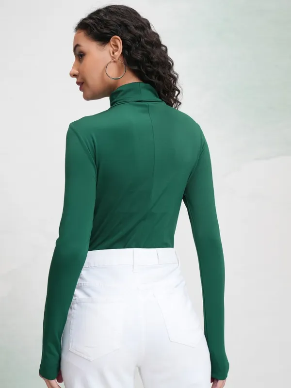 Tokyo Talkies Women Green Solid Fitted Top