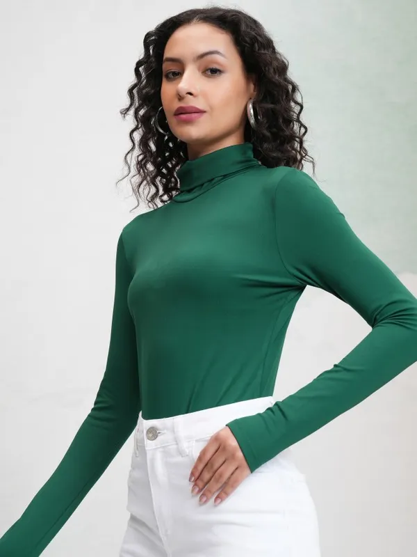 Tokyo Talkies Women Green Solid Fitted Top
