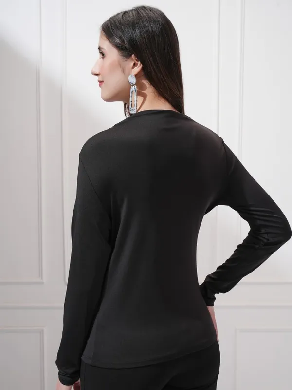 Tokyo Talkies Women Black Solid Wrap Top
