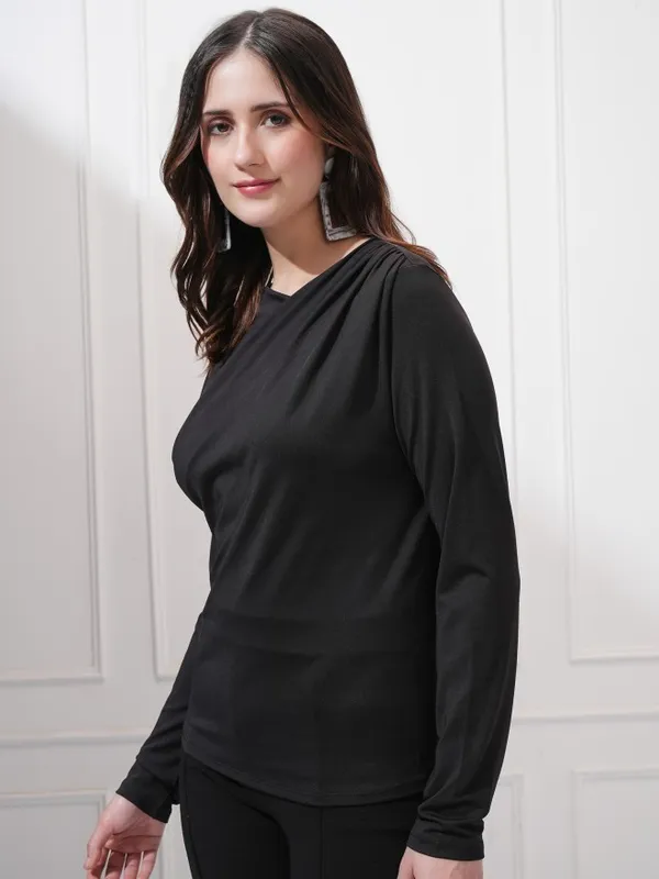 Tokyo Talkies Women Black Solid Wrap Top