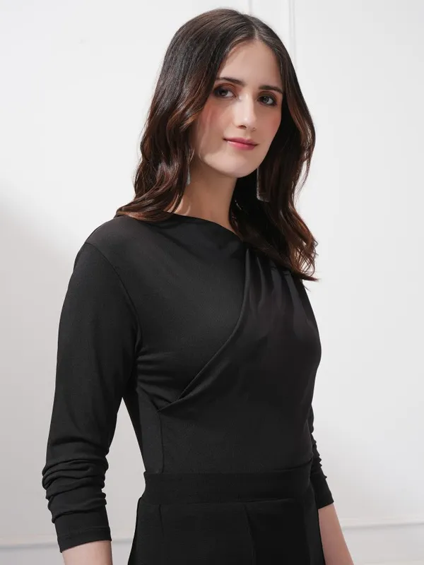 Tokyo Talkies Women Black Solid Wrap Top