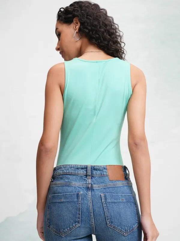 Tokyo Talkies Women Green Solid Fitted Top