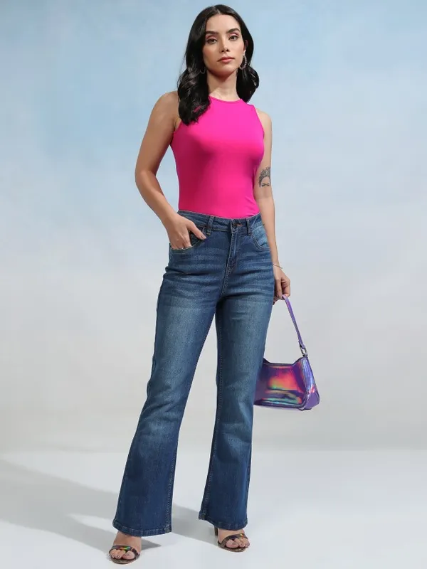 Tokyo Talkies Women Pink Solid Fitted Top