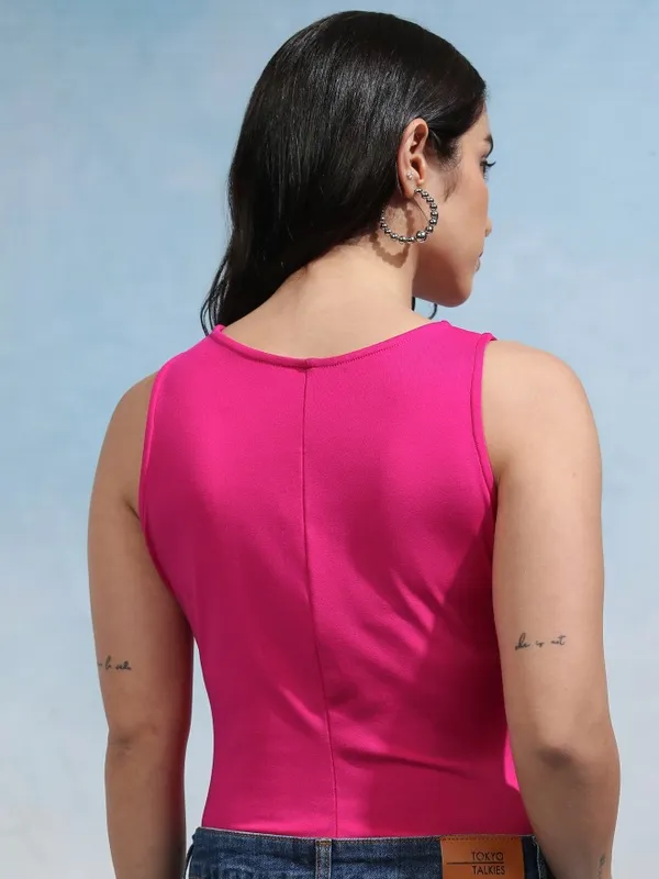 Tokyo Talkies Women Pink Solid Fitted Top