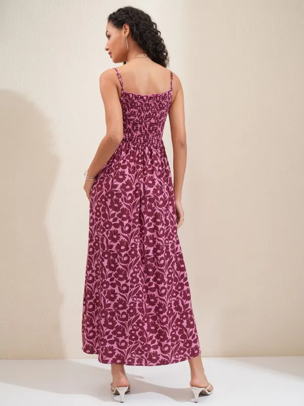 Tokyo Talkies Women Maroon Printed Fit and Flare Dress