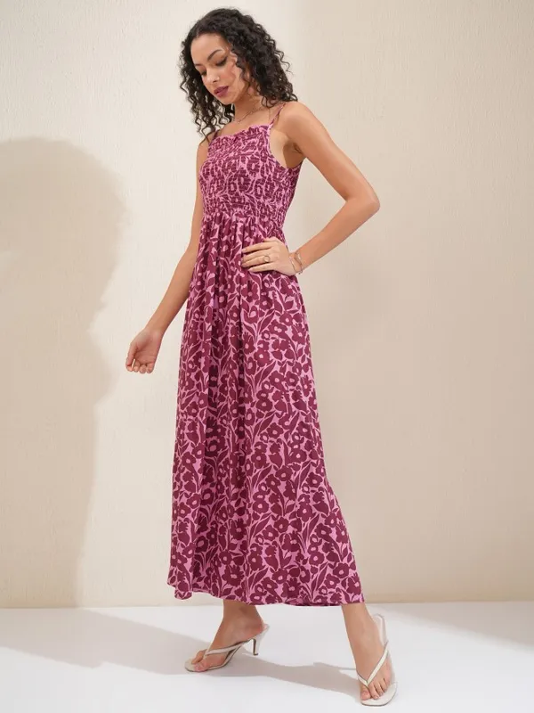 Tokyo Talkies Women Maroon Printed Fit and Flare Dress