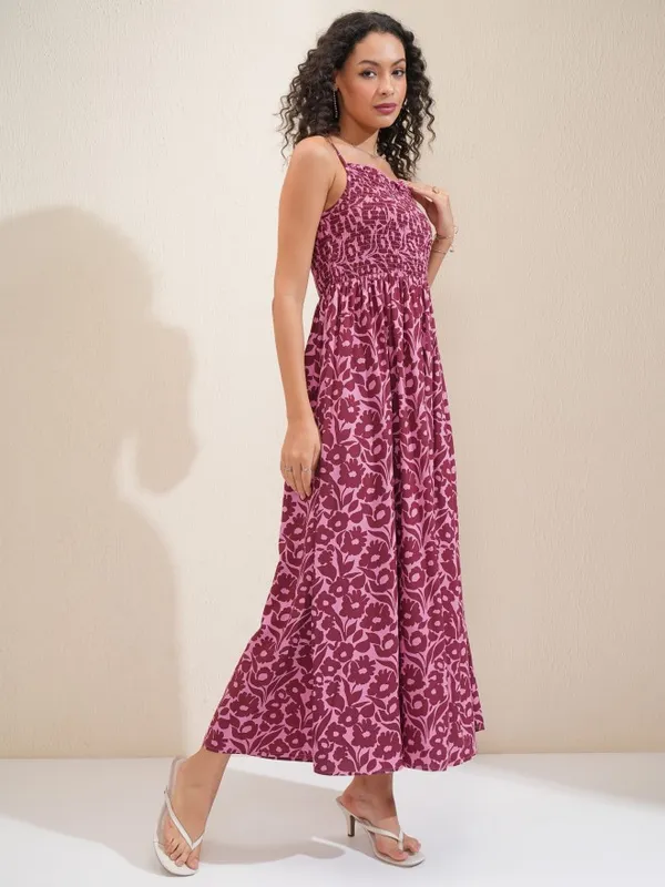 Tokyo Talkies Women Maroon Printed Fit and Flare Dress