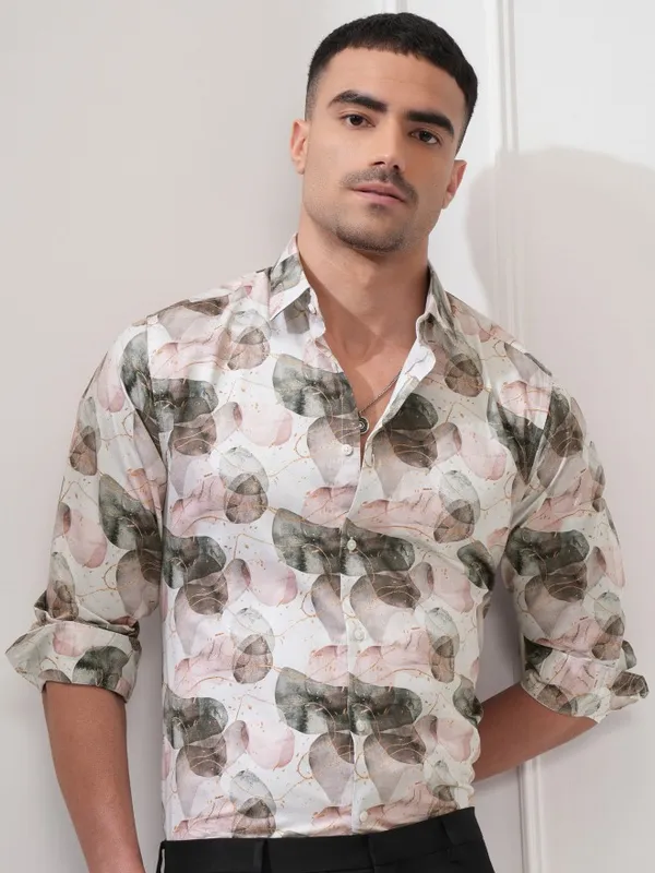 Locomotive Men Off White Printed Slim Fit Casual Shirt