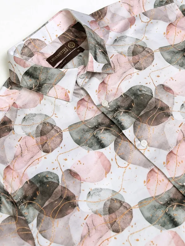 Locomotive Men Off White Printed Slim Fit Casual Shirt