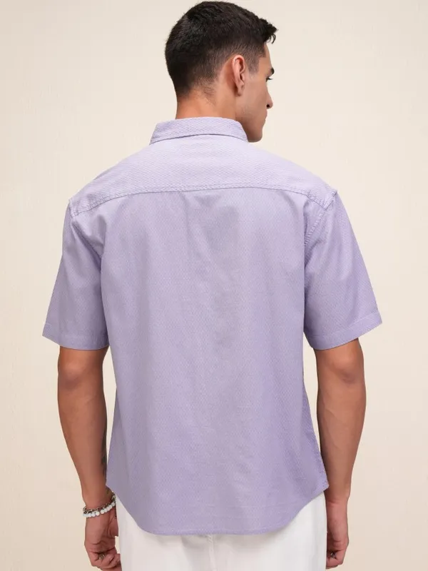 Highlander Men Purple Textured Oversized Fit Casual Shirt