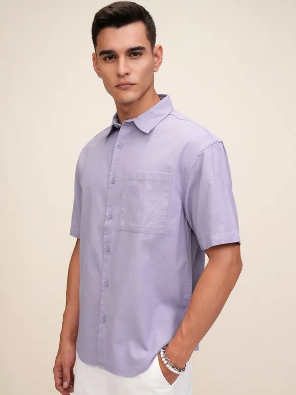 Highlander Men Purple Textured Oversized Fit Casual Shirt