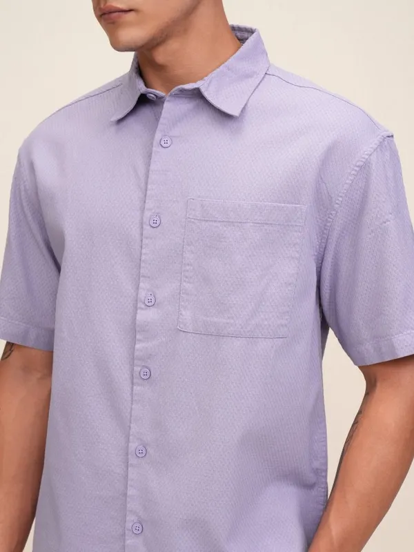 Highlander Men Purple Textured Oversized Fit Casual Shirt