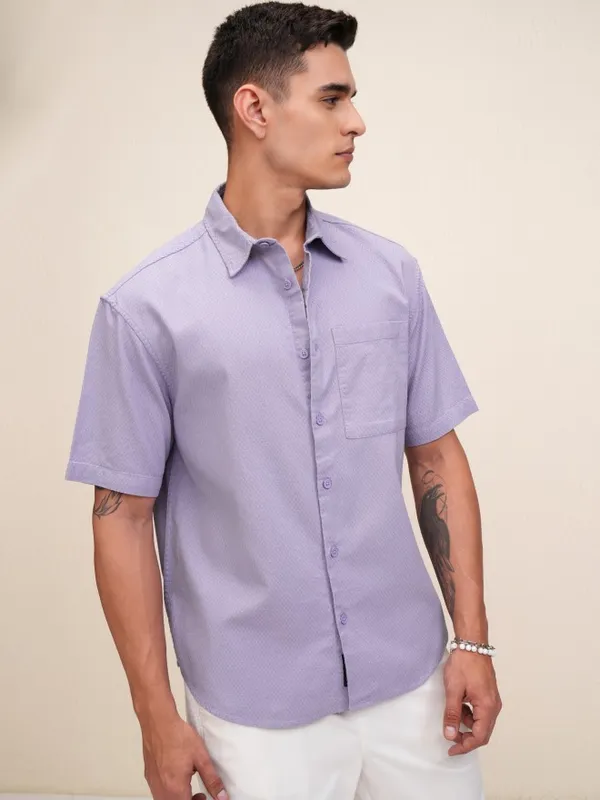 Highlander Men Purple Textured Oversized Fit Casual Shirt