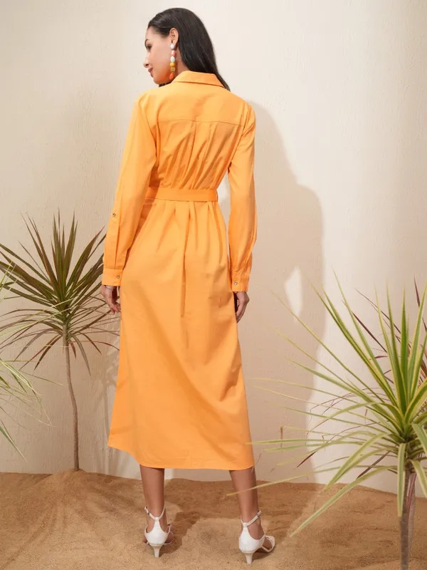 Tokyo Talkies Women Orange Solid Shirt Dress