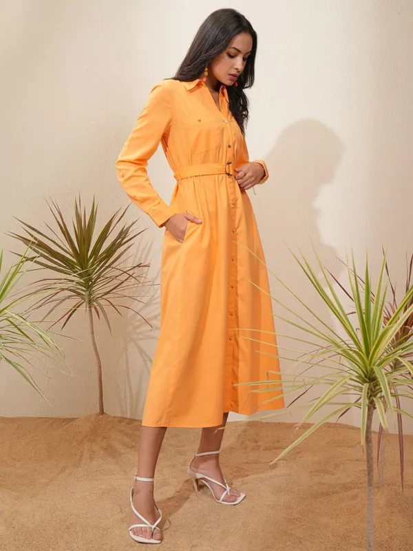 Tokyo Talkies Women Orange Solid Shirt Dress