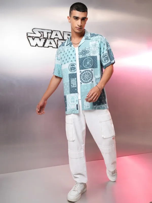 Star Wars By Highlander Men Blue Troops Printed Relaxed Fit Casual Shirt