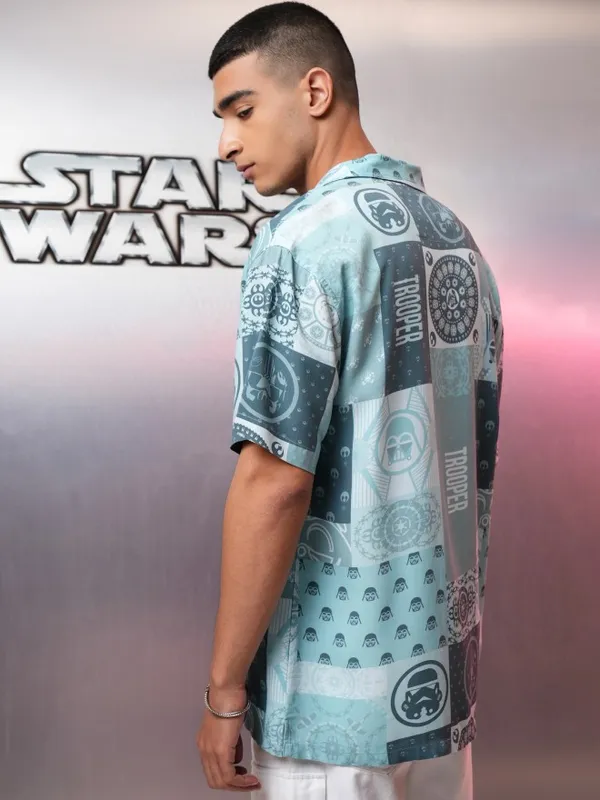 Star Wars By Highlander Men Blue Troops Printed Relaxed Fit Casual Shirt