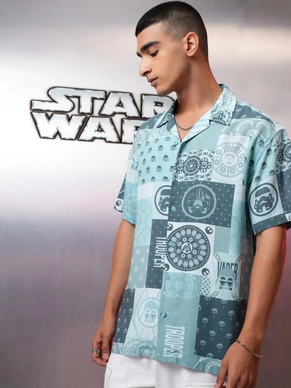 Star Wars By Highlander Men Blue Troops Printed Relaxed Fit Casual Shirt