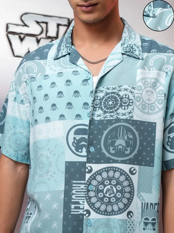 Star Wars By Highlander Men Blue Troops Printed Relaxed Fit Casual Shirt