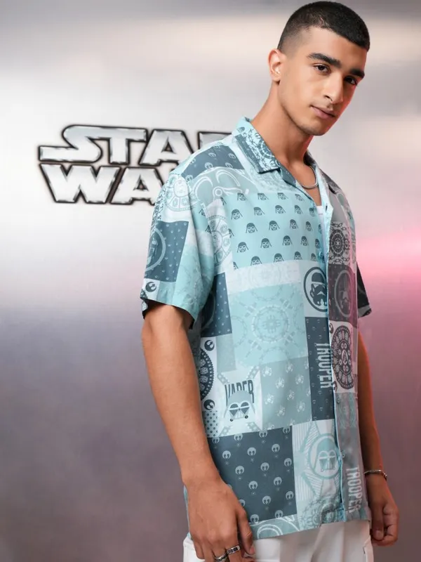 Star Wars By Highlander Men Blue Troops Printed Relaxed Fit Casual Shirt