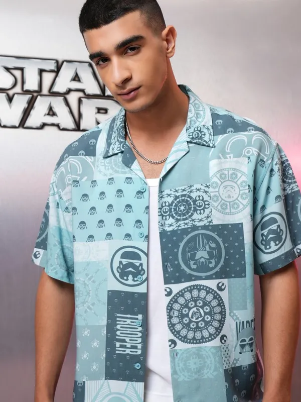 Star Wars By Highlander Men Blue Troops Printed Relaxed Fit Casual Shirt