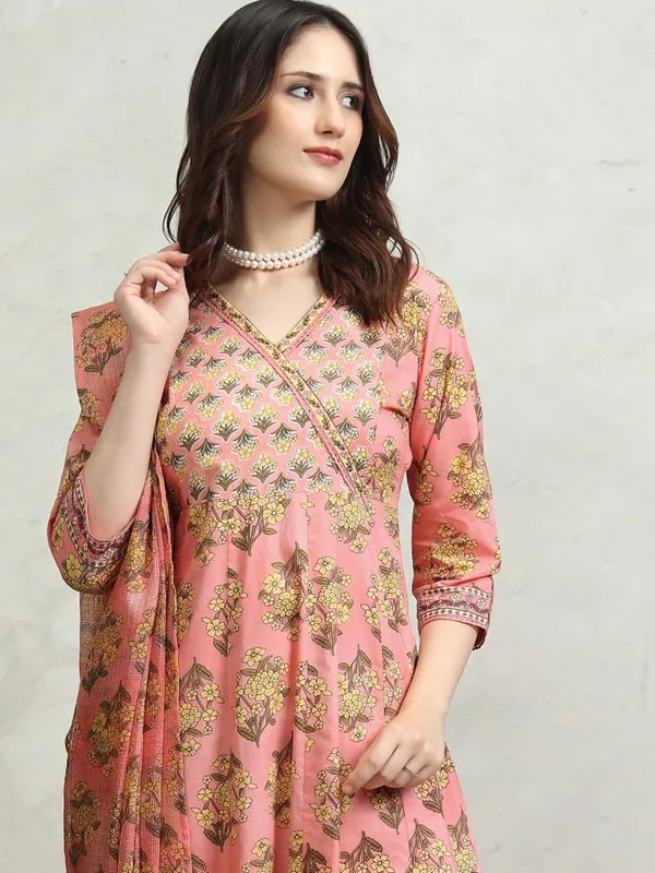 Vishudh Women Coral Printed Kurta With Palazzos And Dupatta