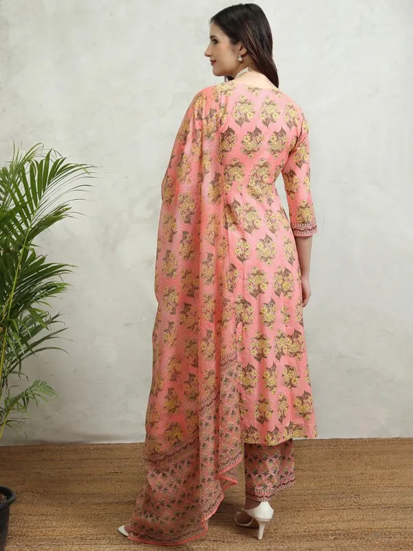 Vishudh Women Coral Printed Kurta With Palazzos And Dupatta