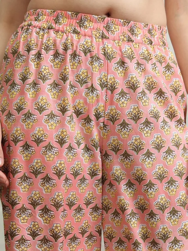 Vishudh Women Coral Printed Kurta With Palazzos And Dupatta