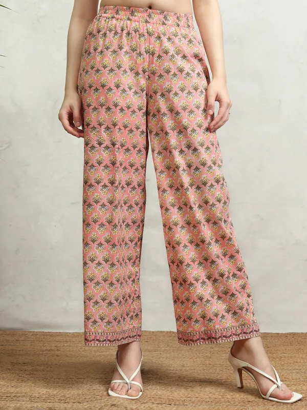 Vishudh Women Coral Printed Kurta With Palazzos And Dupatta
