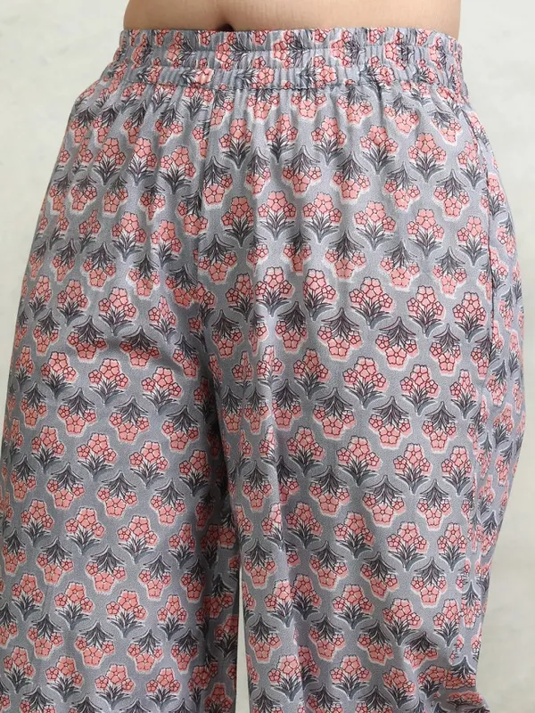 Vishudh Women Grey Printed Kurta With Palazzos And Dupatta