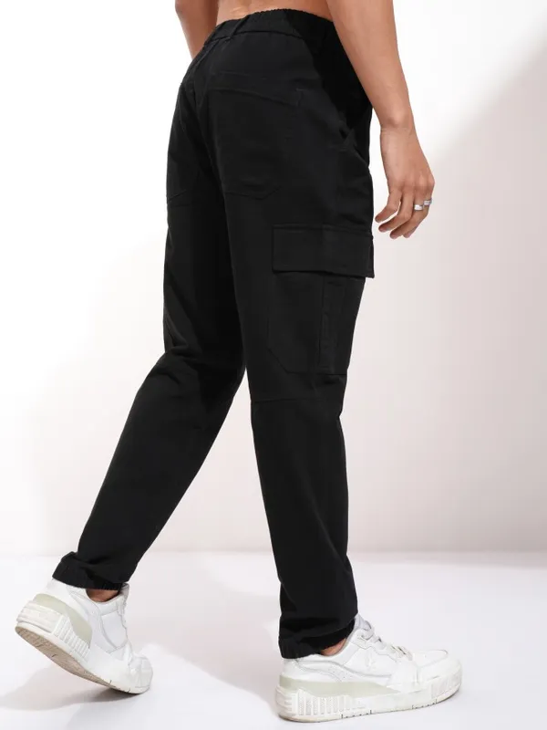 Highlander Men Black Regular Fit Solid Cargos