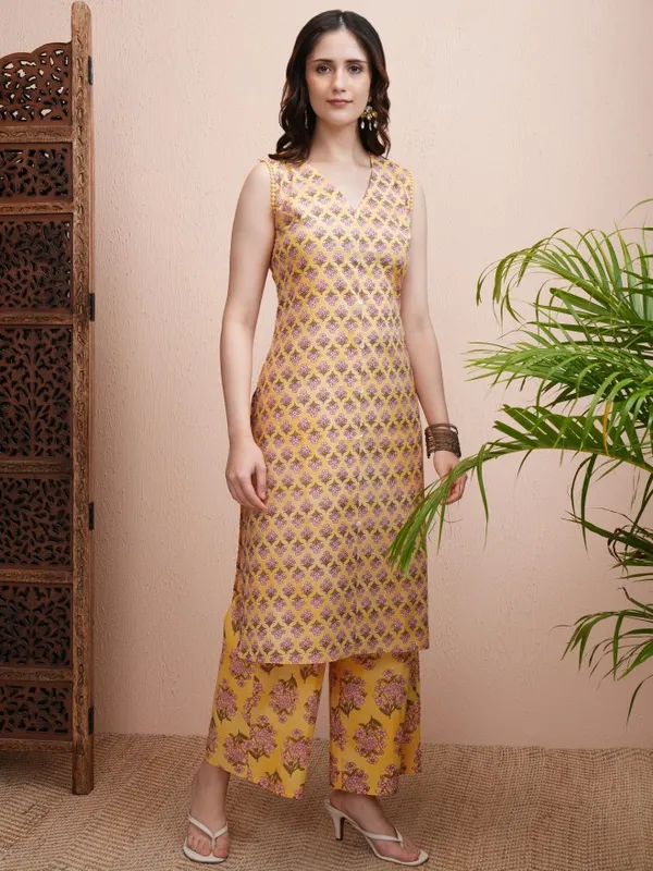 Vishudh Women Yellow Printed Kurta With Trousers And Dupatta