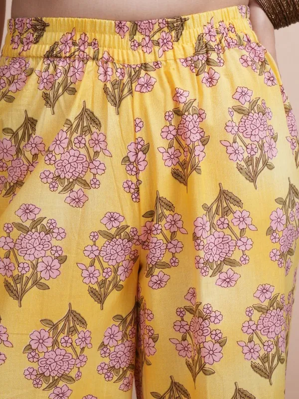 Vishudh Women Yellow Printed Kurta With Trousers And Dupatta
