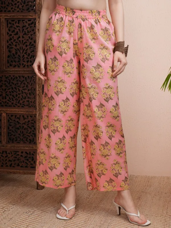 Vishudh Women Peach Printed Kurta With Trousers And Dupatta