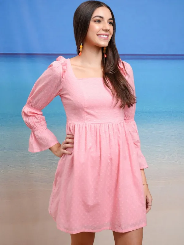 Tokyo Talkies Women Pink Self Design Fit And Flare Dress