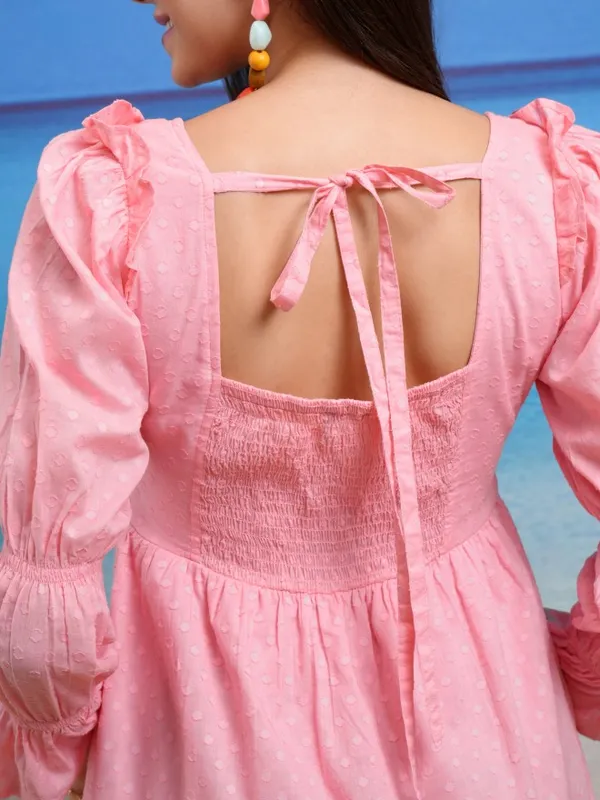 Tokyo Talkies Women Pink Self Design Fit And Flare Dress