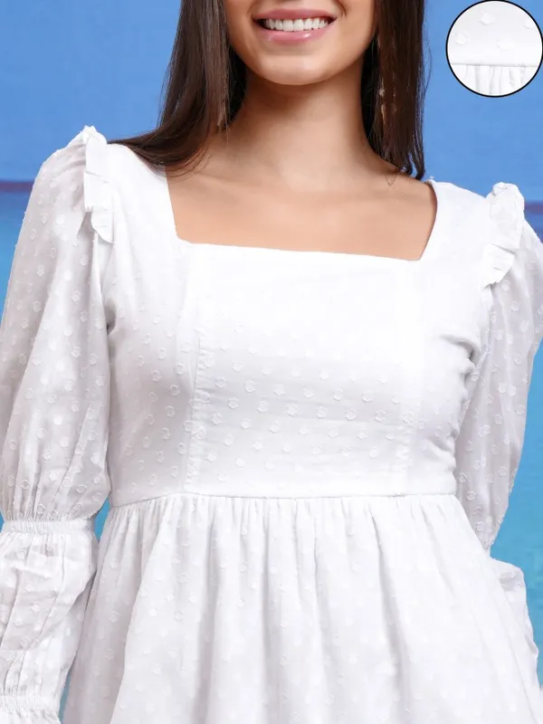 Tokyo Talkies Women White Self Design Fit And Flare Dress