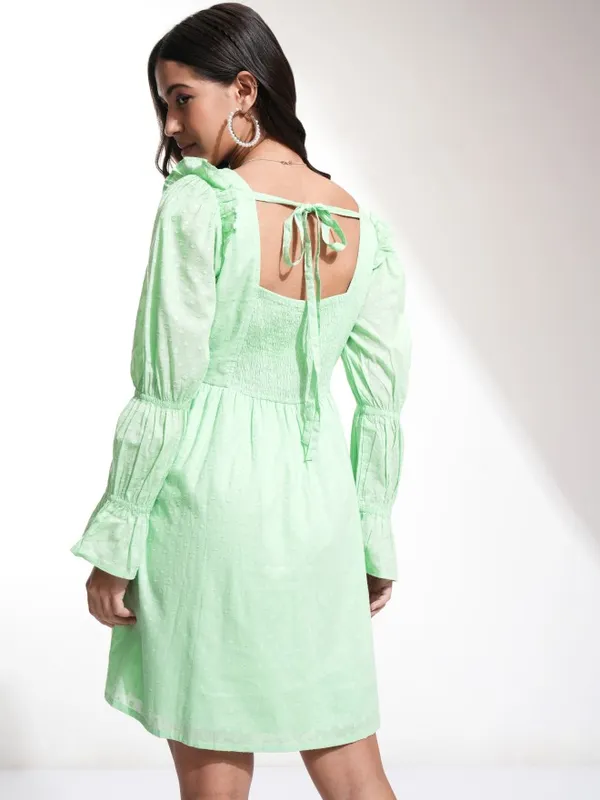 Tokyo Talkies Women Green Self Design A-Line Dress