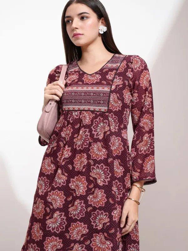 Vishudh Women Maroon Printed A-Line Kurta