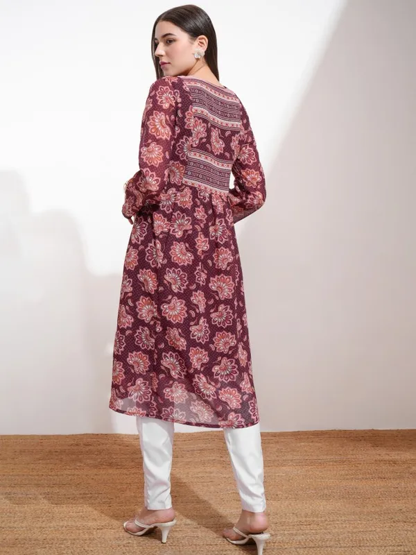 Vishudh Women Maroon Printed A-Line Kurta