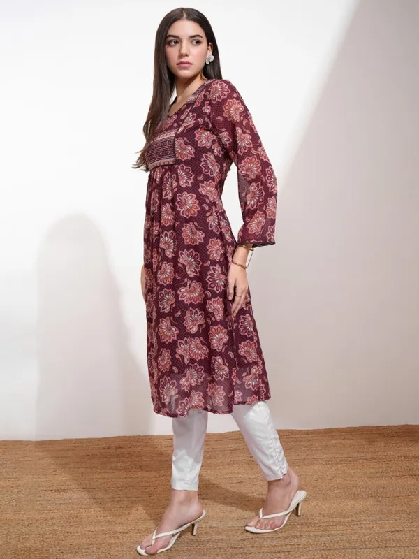 Vishudh Women Maroon Printed A-Line Kurta