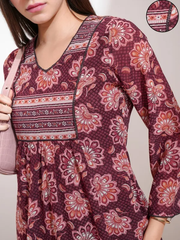 Vishudh Women Maroon Printed A-Line Kurta