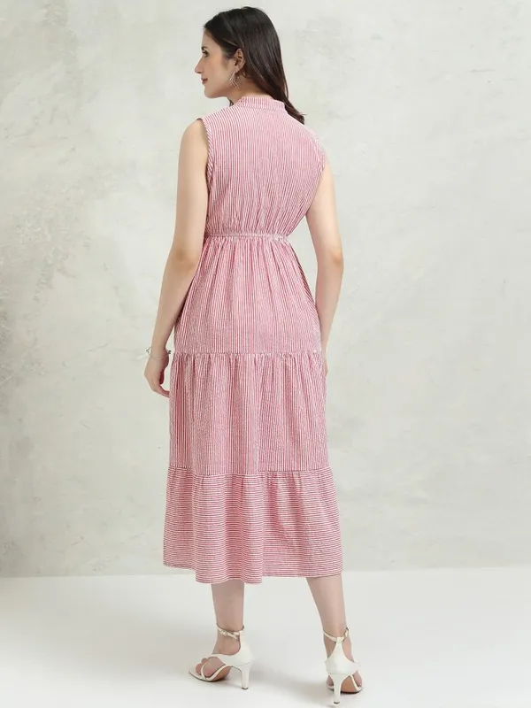 Tokyo Talkies Women Red Striped Fit And Flare Dress