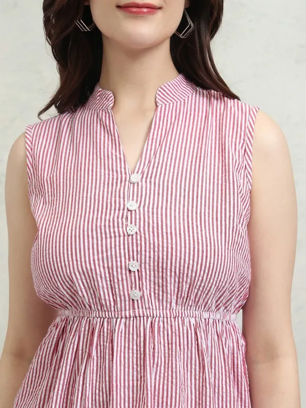 Tokyo Talkies Women Red Striped Fit And Flare Dress