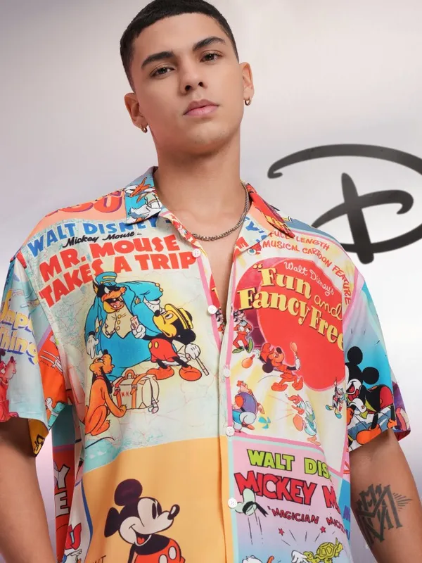 Disney By Highlander Men Multi Mickey And Friends Printed Relaxed Fit Casual Shirt