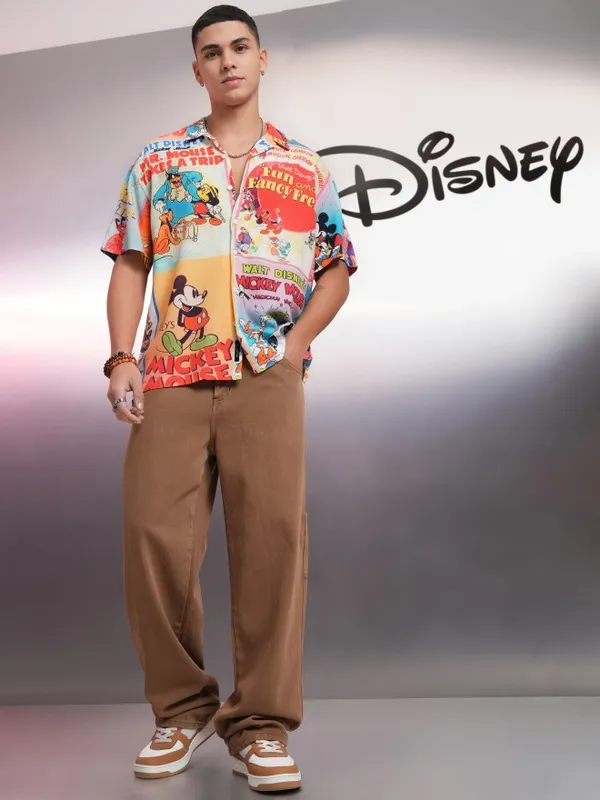 Disney By Highlander Men Multi Mickey And Friends Printed Relaxed Fit Casual Shirt