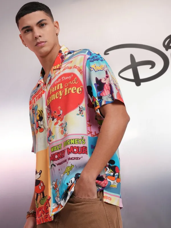 Disney By Highlander Men Multi Mickey And Friends Printed Relaxed Fit Casual Shirt